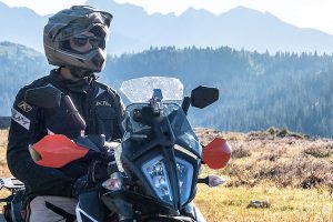 Motorcycle helmet and gear.